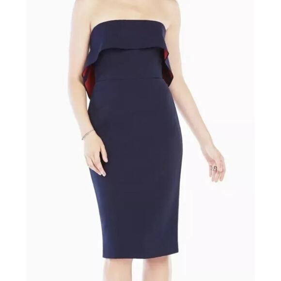 BCBGMAXAZRIA Blue & Red Strapless Ruffle Cocktail Montana Dress Size 6 - Picture 1 of 12